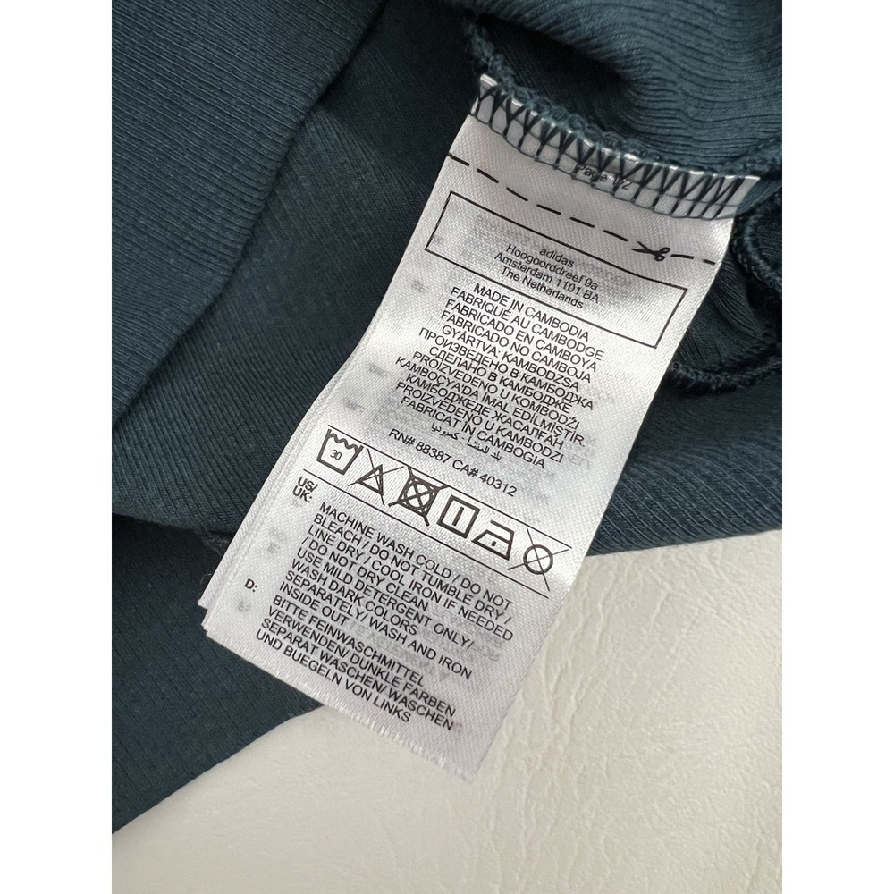 Adidas Ribbed Long Sleeve T-Shirt Teal Green Cropped Athleisure Sporty Casual - Picture 8 of 11